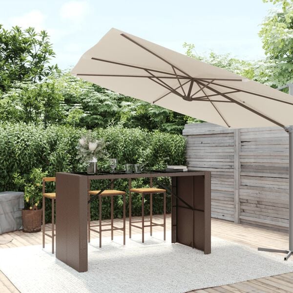 vidaXL barbord med glasplade 185x80x110 cm polyrattan brun