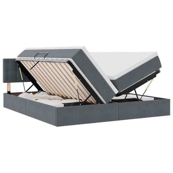 vidaXL Opbevaringsseng med madras med hovedg&aelig;rde M&oslash;rkegr&aring; 90 x 200 cm