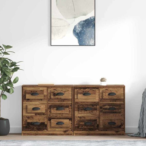 vidaXL Sideboards med skuffe 2 pcs Gammelt tr&aelig; 70 x 35,5 x 67,5 cm
