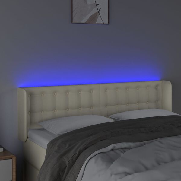 vidaXL sengegavl med LED-lys 147x16x78/88 cm kunstl&aelig;der cremefarvet