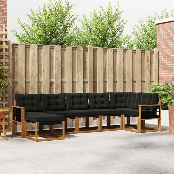 vidaXL Udend&oslash;rs sofagruppe med pude 7 pcs Naturlig og sort