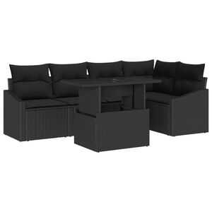 vidaXL Havesofa S&aelig;t 6 pcs Sort polyrattan & Pulverlakeret st&aring;l