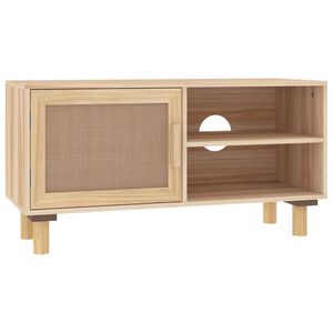 vidaXL tv-bord 80x30x40 cm massivt fyrretr&aelig; og naturlig rattan brun