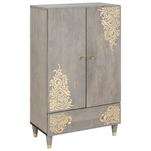 vidaXL Highboard Gr&aring; og Guld 60 x 33 x 100 cm Massivt mangotr&aelig;