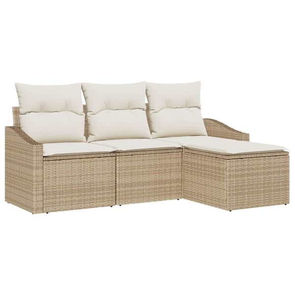 vidaXL Sofa S&aelig;t med pude 4 pcs Beige og creme polyrattan