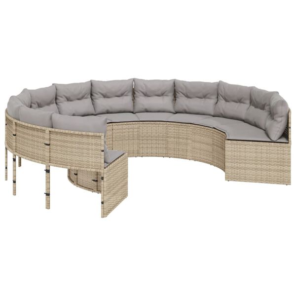 vidaXL havesofa med hynder rund polyrattan beige