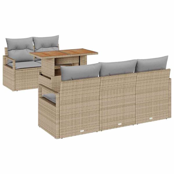 vidaXL Havesofa S&aelig;t med opbevaring 6 pcs Beige Poly rattan