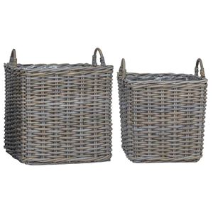 vidaXL Blomsterkurv med opbevaring 2 pcs Gr&aring; Lacak Rattan