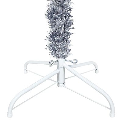 vidaXL kunstigt smalt juletræ med lys og kuglesæt 180 cm sølvfarvet