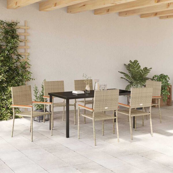 vidaXL Have Spisebordss&aelig;t med pude 7 pcs Beige polyrattan