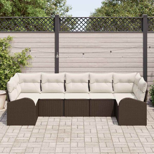 vidaXL Havesofa S&aelig;t med pude 7 pcs Brun og hvid polyrattan