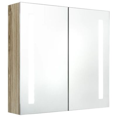 vidaXL badeværelsesskab med spejl + LED-lys 62x14x60 cm egetræsfarvet