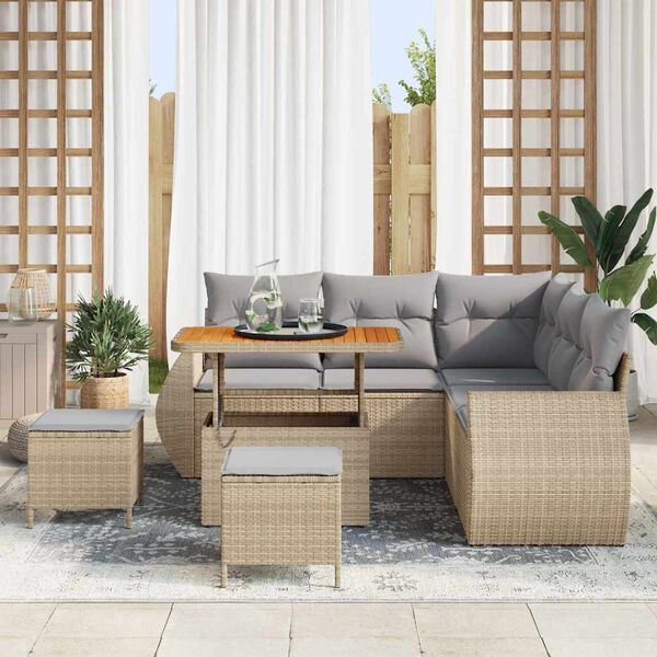 vidaXL Havesofa S&aelig;t 8 pcs Beige polyrattan