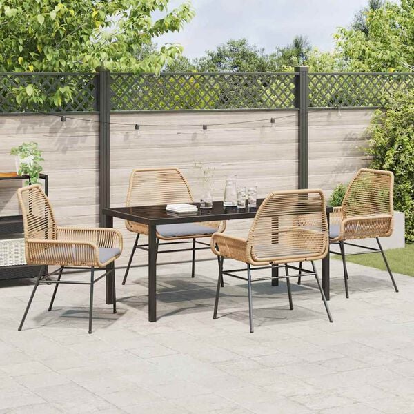 vidaXL Have Spisebordss&aelig;t med pude 5 pcs Brun polyrattan
