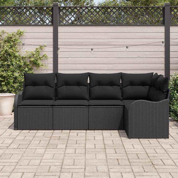 vidaXL Havesofa S&aelig;t med opbevaring 5 pcs Sort polyrattan