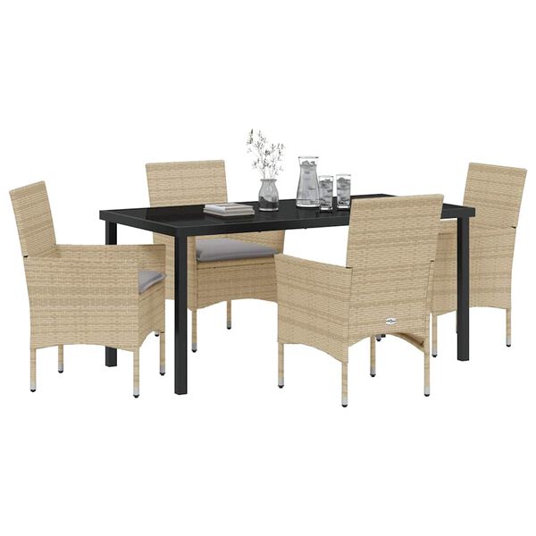 vidaXL Have Spisebordss&aelig;t med pude 5 pcs Beige polyrattan