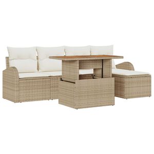 vidaXL Havesofa S&aelig;t med opbevaring 6 pcs Beige Poly rattan