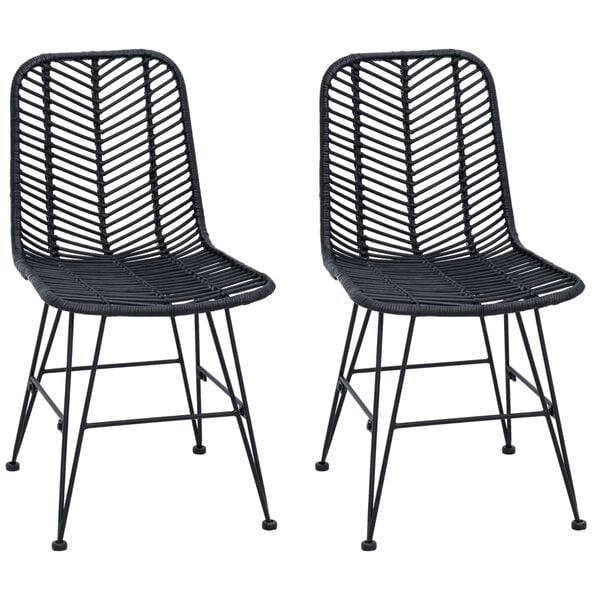 vidaXL Spisestuestol 2 pcs Sort 44.5 x 55 x 85 cm Rattan og Jern