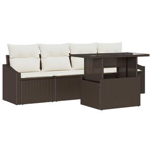 vidaXL Havesofa S&aelig;t med pude 5 pcs Brun og Creme polyrattan