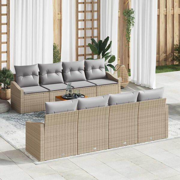 vidaXL Havesofa S&aelig;t med pude 9 pcs Beige polyrattan