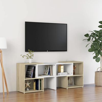 vidaXL tv-bord 104x30x52 cm konstrueret træ hvid og egetræsfarvet