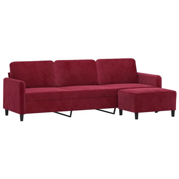 vidaXL 3-personers sofa med fodskammel 210 cm velour vinr&oslash;d