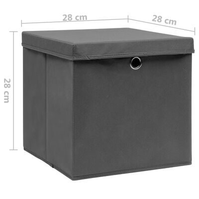 vidaXL opbevaringskasser med låg 10 stk. 28x28x28 cm grå