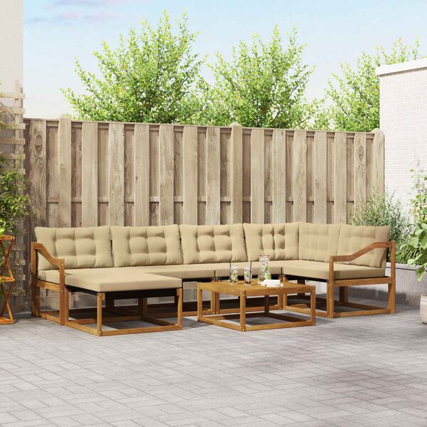 vidaXL Udend&oslash;rs sofagruppe 19 pcs Naturlig og Beige Massivt Akacietr&aelig;