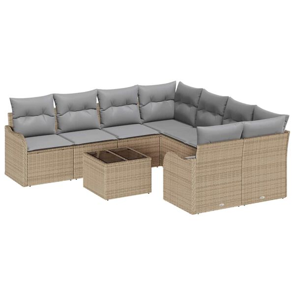 vidaXL Havesofa S&aelig;t med pude med opbevaring 9 pcs Beige polyrattan