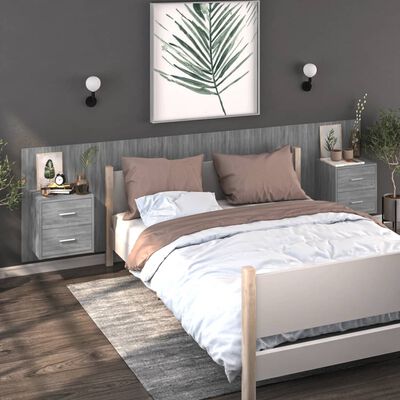 vidaXL væghængt sengebord konstrueret træ grå sonoma-eg