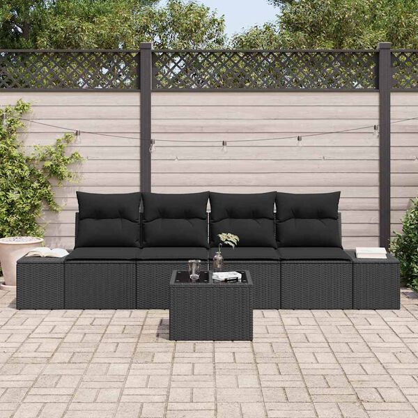vidaXL Sofa S&aelig;t med pude med pude 5 pcs Sort polyrattan