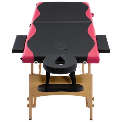 vidaXL sammenfoldeligt massagebord med træstel 2 zoner sort og lyserød