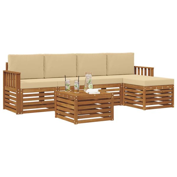 vidaXL Udend&oslash;rs sofagruppe 6 pcs Naturlig og Beige Massivt Akacietr&aelig;