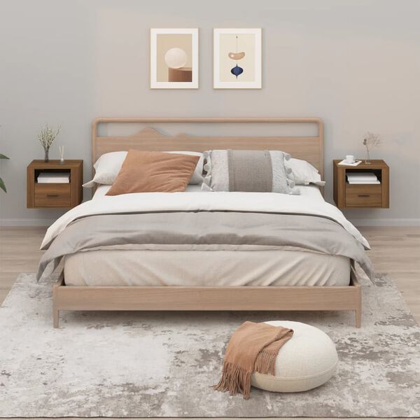 vidaXL væghængte sengeborde 2 stk. 50x36x40 cm brun egetræsfarve