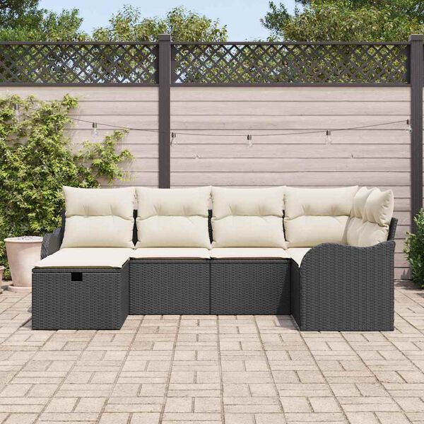 vidaXL Havesofa S&aelig;t med pude 6 pcs Sort og cremefarvet Poly rattan