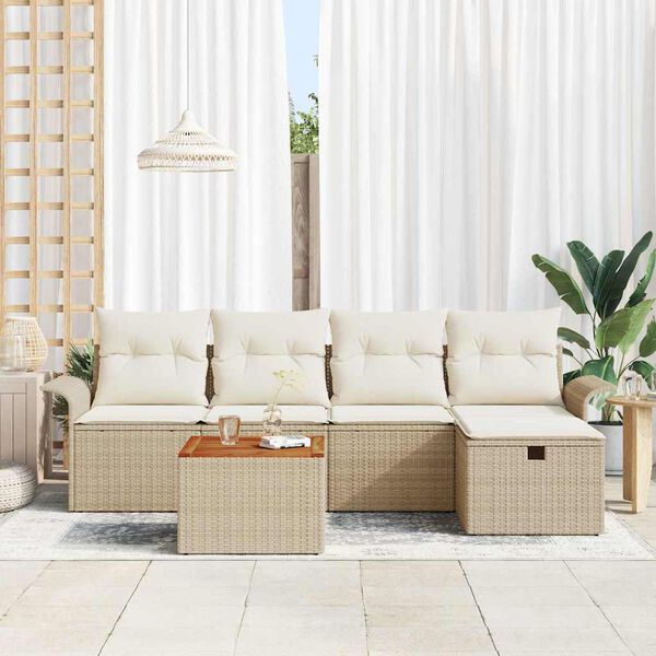 vidaXL Havesofa S&aelig;t med pude med opbevaring 6 pcs Beige Poly rattan