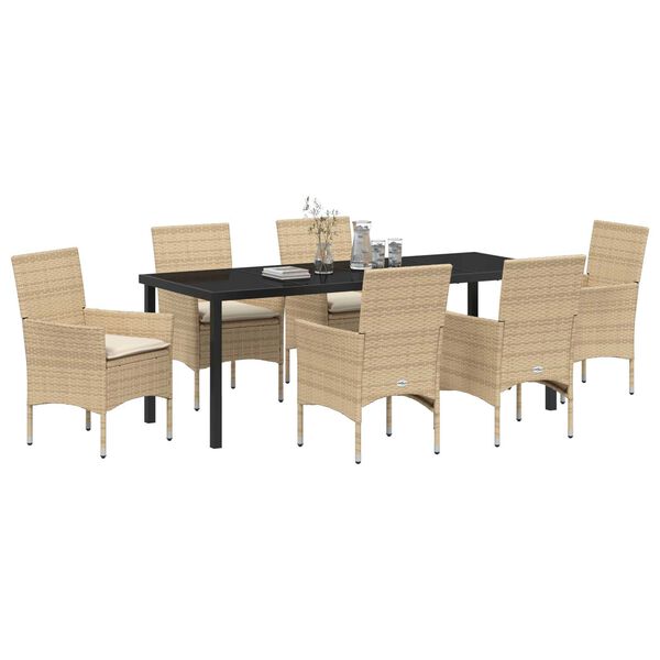 vidaXL Have Spisebordss&aelig;t med pude 7 pcs Beige polyrattan