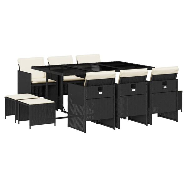 vidaXL spisebordss&aelig;t til haven 11 dele med hynder polyrattan sort
