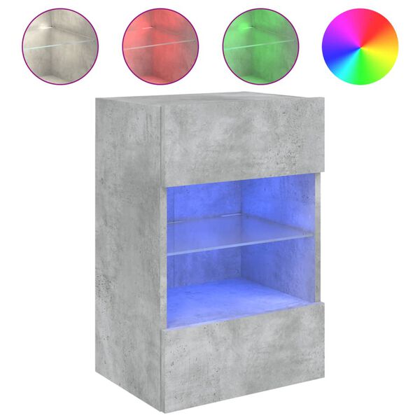 vidaXL v&aelig;gh&aelig;ngt tv-bord med LED-lys 40x30x60,5 cm betongr&aring;