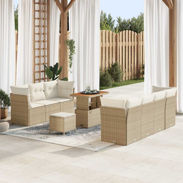 vidaXL Havesofa Sæt 10 pcs Beige polyrattan