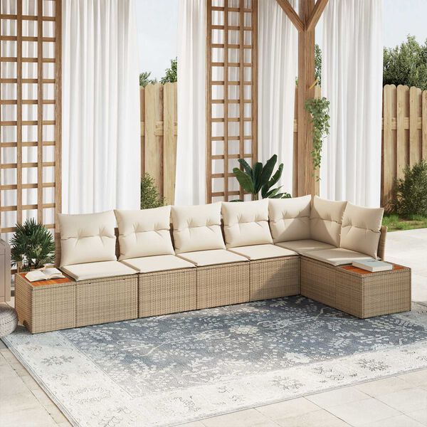 vidaXL Havesofa S&aelig;t med pude 6 pcs beige og cremefarvet Poly rattan