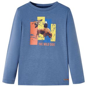 vidaXL Lang&aelig;rmet T-shirt til b&oslash;rn str. 116 bl&aring;meleret