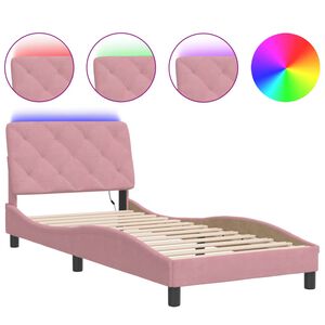 vidaXL sengeramme med LED uden madras 90x190 cm velour pink