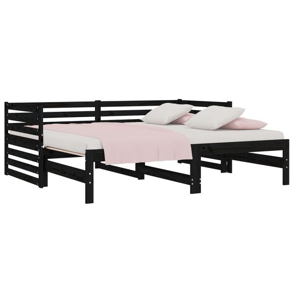 vidaXL daybed med udtræk 2x(90x190) cm massivt fyrretræ sort