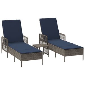 vidaXL Solstol med pude 2-person 3 pcs Gr&aring; og Marinebl&aring; polyrattan