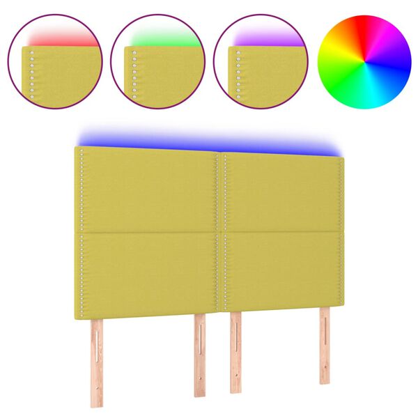 vidaXL sengegavl med LED-lys 144x5x118/128 cm stof m&oslash;rkegr&oslash;n