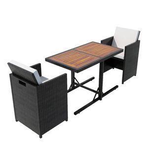 vidaXL bistros&aelig;t 3 dele med hynder polyrattan sort