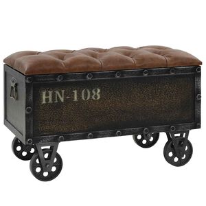 vidaXL opbevaringsb&aelig;nk 80,5x41x50 cm massivt tr&aelig; og kunstl&aelig;der