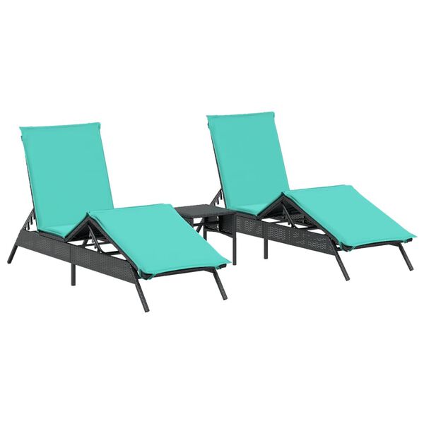 vidaXL liggestole 2 stk. med bord polyrattan sort