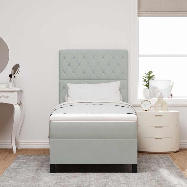 vidaXL Box spring seng med madras Lysegr&aring; 100 x 200 cm Stof